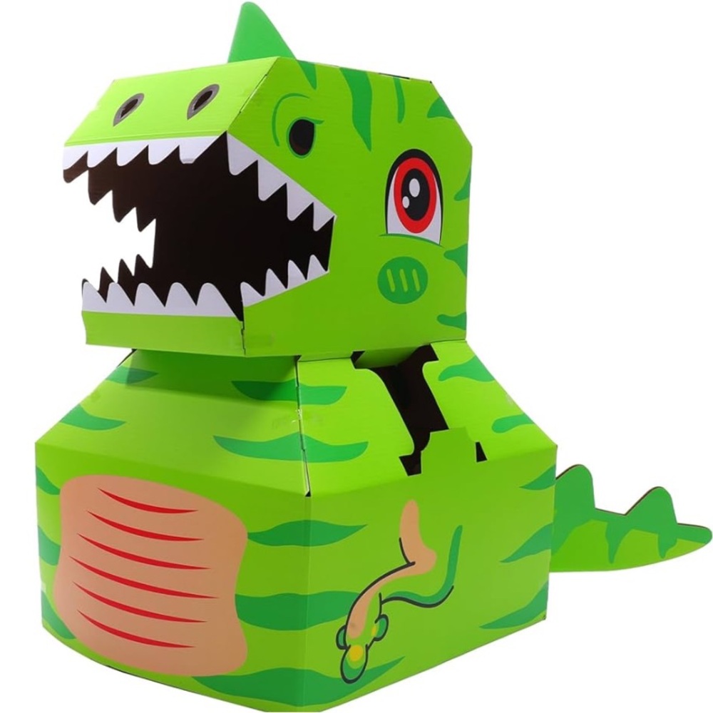 Wearable cardboard green dinosaur plus cupcake holder, Dinosaur thank you cards